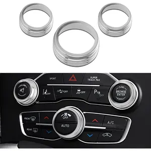 Silver Climate Control Knob Switch AC Radio Volume Tune Button Knob Rings for 2015-2023 Dodge Challenger Charger / 2015-2023 Chrysler 300 300s / 2013-2018 Ram Accessories