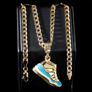 A1r Blue Sky Basketball Charm Pendant | 14K Cuban Chain Necklace Gold Plated Fashion