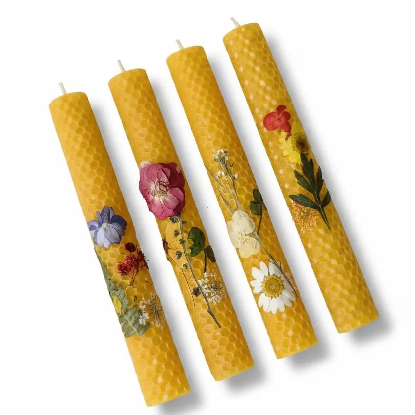4pcs printed yellow beeswax stick candles 2x20cm embossed honeycomb texture mild natural honey scent long clean burn ambient lighting home decor souvenir gift for christmas thanksgiving valentine Halloween #SummerWins #DealsForYouDays