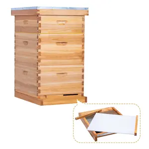 BeeCastle 10 Frame 2,3 layer Screened Bottom Board Wax Coated Langstroth  Beehive Include 2 Deep Box 1 Super Box With Wooden Frame And Beeswax Plastic Foundation