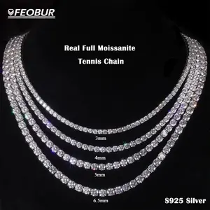 FEOBUR 3/4/5mm Real Moissanite Tennis Necklace for Women Men S925 Silver Certified Full Diamond Neck Chains Trendy Jewelry Gift