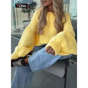 Women's Round Neck Long Sleeve Loose Knit Pullover Sweater, Casual Fall Winter Knitted Top, Comfortable and Stylish,Women's Round Neck Long Sleeve Loose Knit Pullover Sweater, Casual Fall Winter Knitted Top, Comfortable and Stylish,Gifts For Women