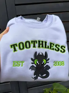 Custom Toothless Embroidered Sweatshirt, Night Fury And Light Fury Couple Shirt, How To Train Your Dragon Embroidery Hoodie