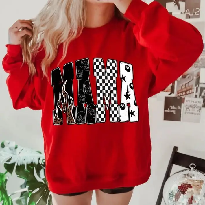 Mama Graphic Sweatshirt, Western Style Crewneck, Edgy Trendy Apparel, Stylish Outfit for Women