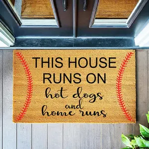 This House Runs On Hot Dogs And Home Runs Baseball - Funny Doormat - Coir Door Mat - Welcome Mat - Home Decor - Front Porch 1311**