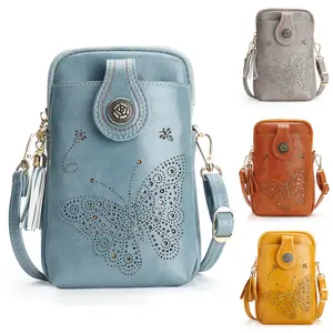 1pc APHISON Elegant Butterfly Print Crossbody Bag for Women, Lightweight Faux Leather Mini Cell Phone Purse with Adjustable Strap and Tassel Detail, Animal Theme, Zip Closure, Anti-Fade, Faux Leather Lining