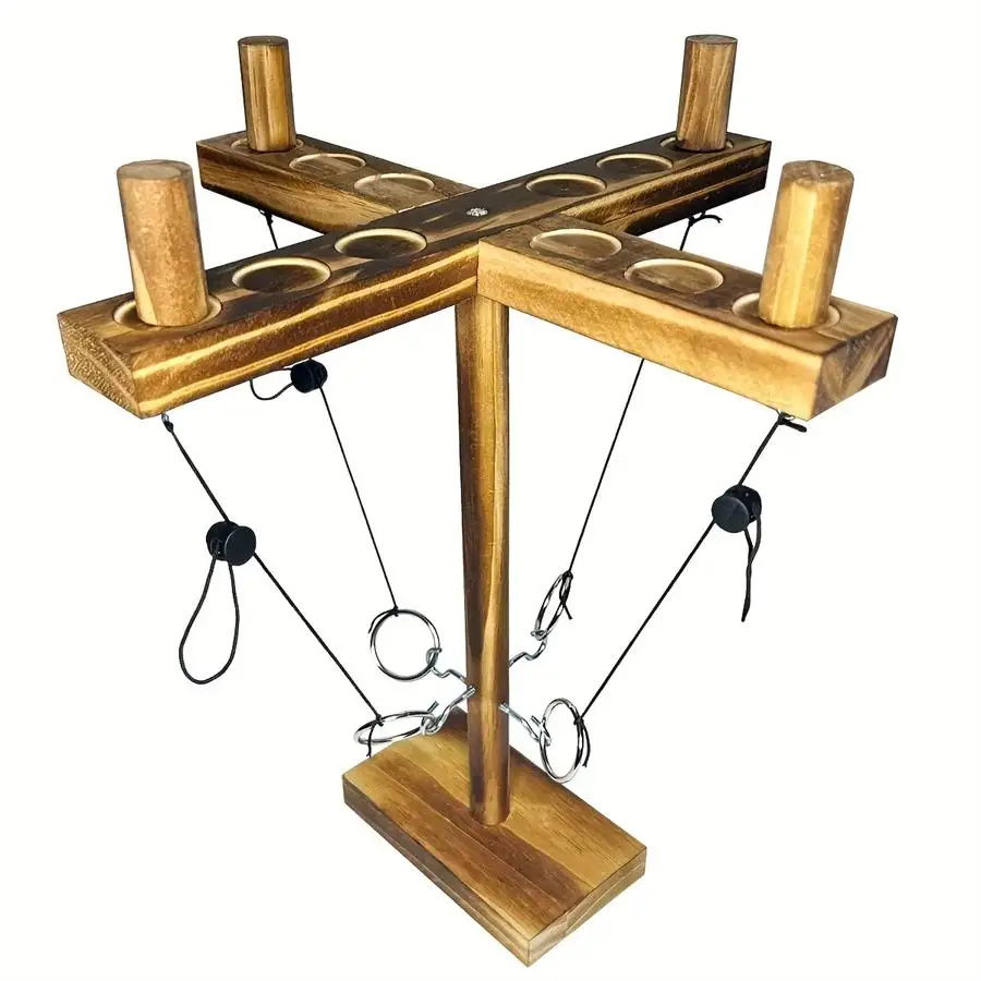 Wooden Hook and Ring Game, 1 Set Ring Toss Game, Outdoor Indoor Game for Bar, Home, Party