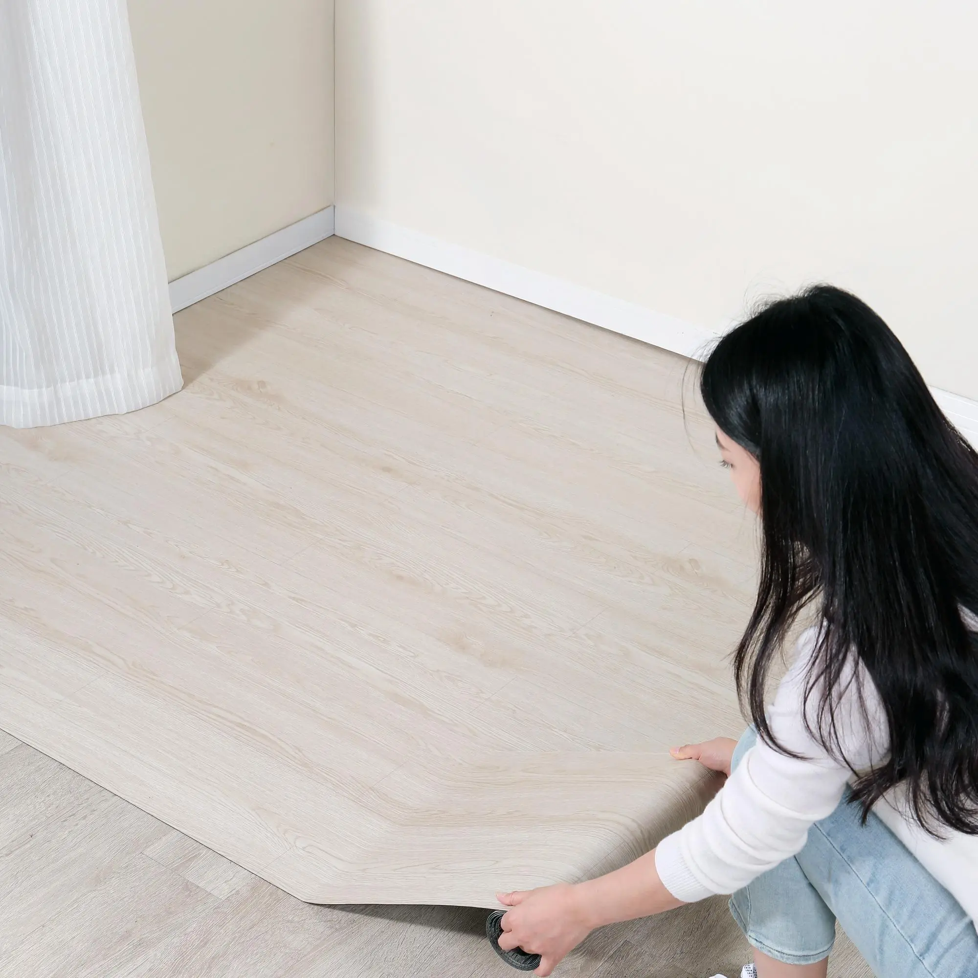 PVC Wood Grain Pattern Flooring Sticker, 1 Roll Modern Simple Self-adhesive Waterproof Moisture Proof Flooring & Wall Sticker, Decorative Floor Sticker for Home Living Room Bedroom Dinning Room Office Dormitory, Bathroom, Various Rooms
