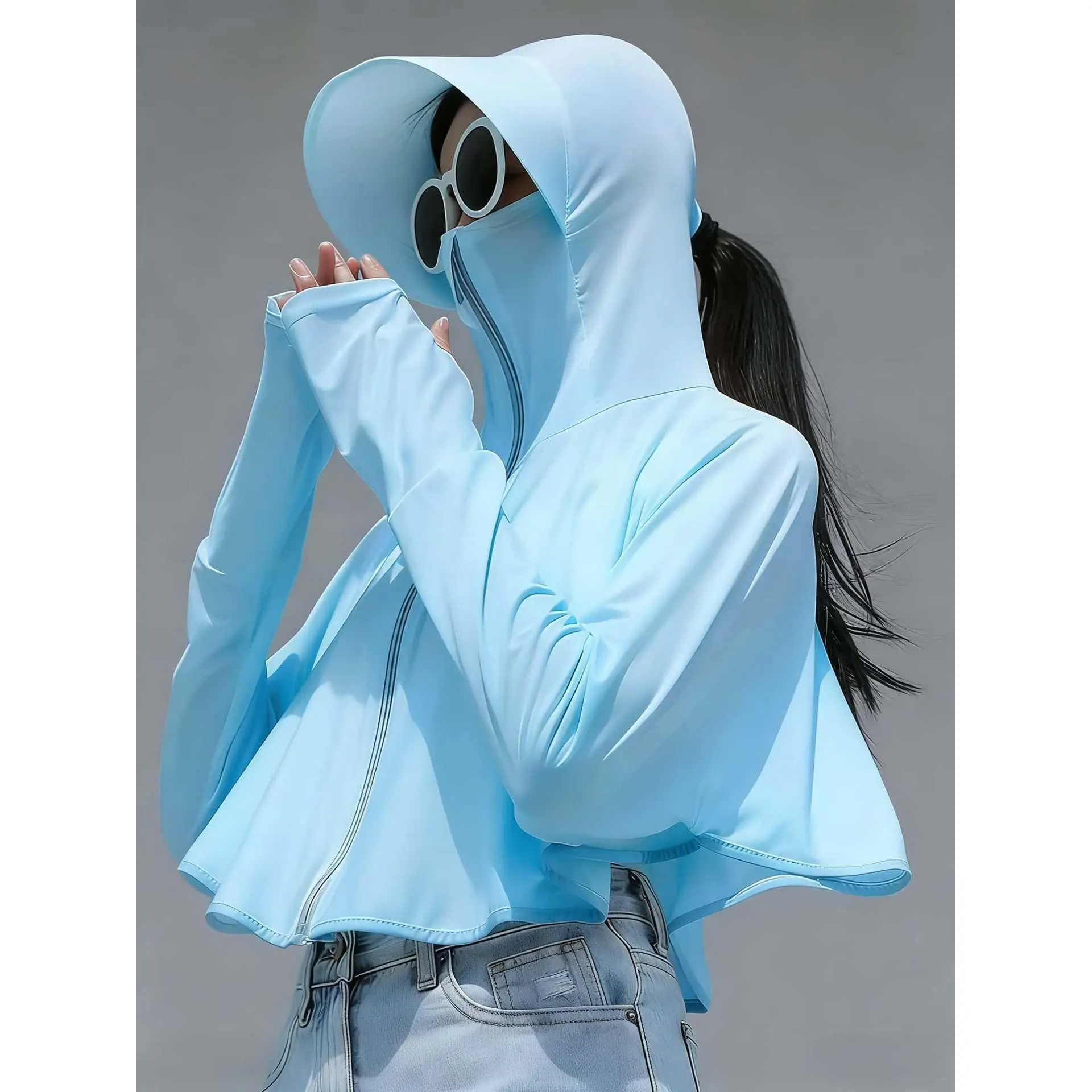 Sky blue (ice silk) big hat