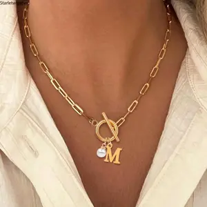 Vintage Faux Pearl OT Buckle Necklace, Elegant Letter Charm Pendant Jewelry, Stylish Accessory for Women Daily Party Wear