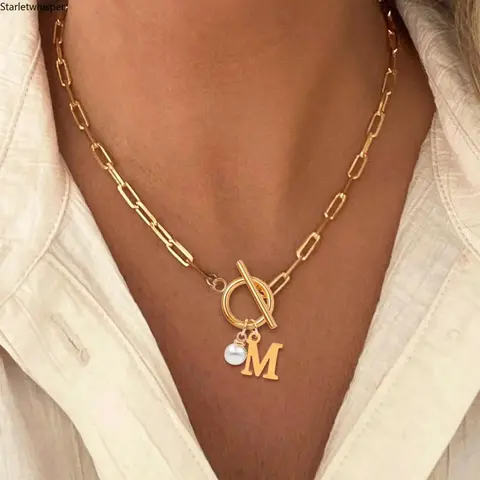 Vintage Faux Pearl OT Buckle Necklace, Elegant Letter Charm Pendant Jewelry, Stylish Accessory for Women Daily Party Wear