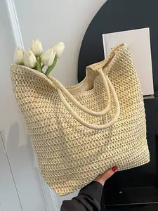 Fashionable Women's Woven Straw Crossbody Shoulder Bag, Simple Design for Summer Beach Vacation, Shopping, Commuting, All Seasons Use, Crossbody Tote Bag