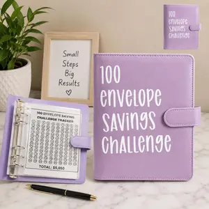 Cash Stuffing Budget Binder, 100 Envelope Savings Challenge Organizer Wallet Book