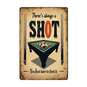 Aluminum Retro Pool Table Art with Vintage Billiards Sign for Home Office Bar Cafe Garage Wall Decor Easy to Hang for Holiday and Seasonal Decoration