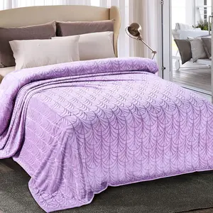 Flannel King Size for, Fluffy Velvet Bedspread Coverlet with Decorative Vintage Pattern for, Warm and Lightweight, 90x104 Inch, Lilac