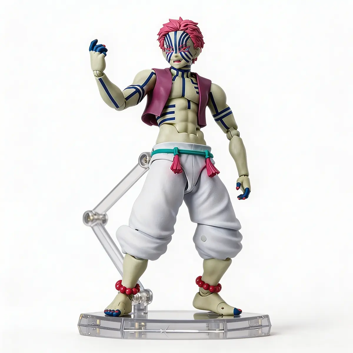 Demon Slayer Upper Rank 3 Akaza PVC Anime Action Figure, 15cm Multi-Joint Articulated Poseable Model, Comes with Display Stand for Shelf Display, Premium Toy Gift for Fans (Faithfully Recreates Signature Facial Markings)