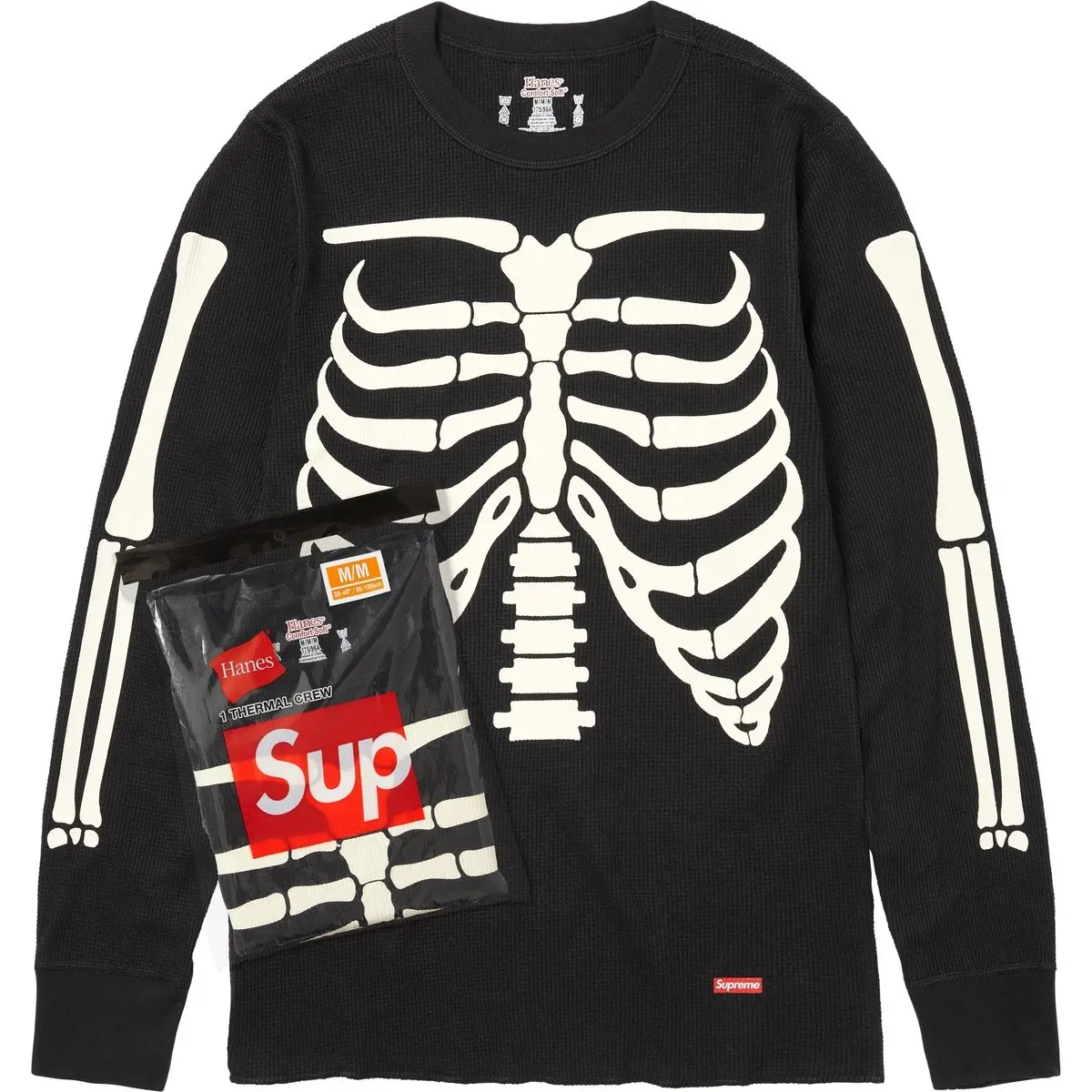 Menswear Supreme x Hanes Bones Thermal Crew Sweatshirt - 1 Pack, Black, FW25A29 BLACK