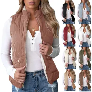 Lannew Women's Reversible Sherpa Vest Quilted Zip Fleece Padded Gilet with Pockets