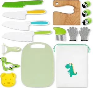 15Pcs children's cooking knife set, Montessori kitchen tools, including wooden safety knife, serrated knife, cutting board, etc., a perfect birthday and Christmas gift for boys and girls.