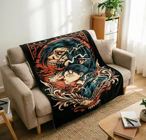Attack On Titan Eren Yeager Woodcut Fleece Blanket, Anime Manga Fan Decor - Epic Anime Titan Form Eren Jaeger Black Gothic Decor Carpet, Japanese Manga AOT Room Aesthetic Mat for Fans, Cool Bedroom Living Room Home Decoration