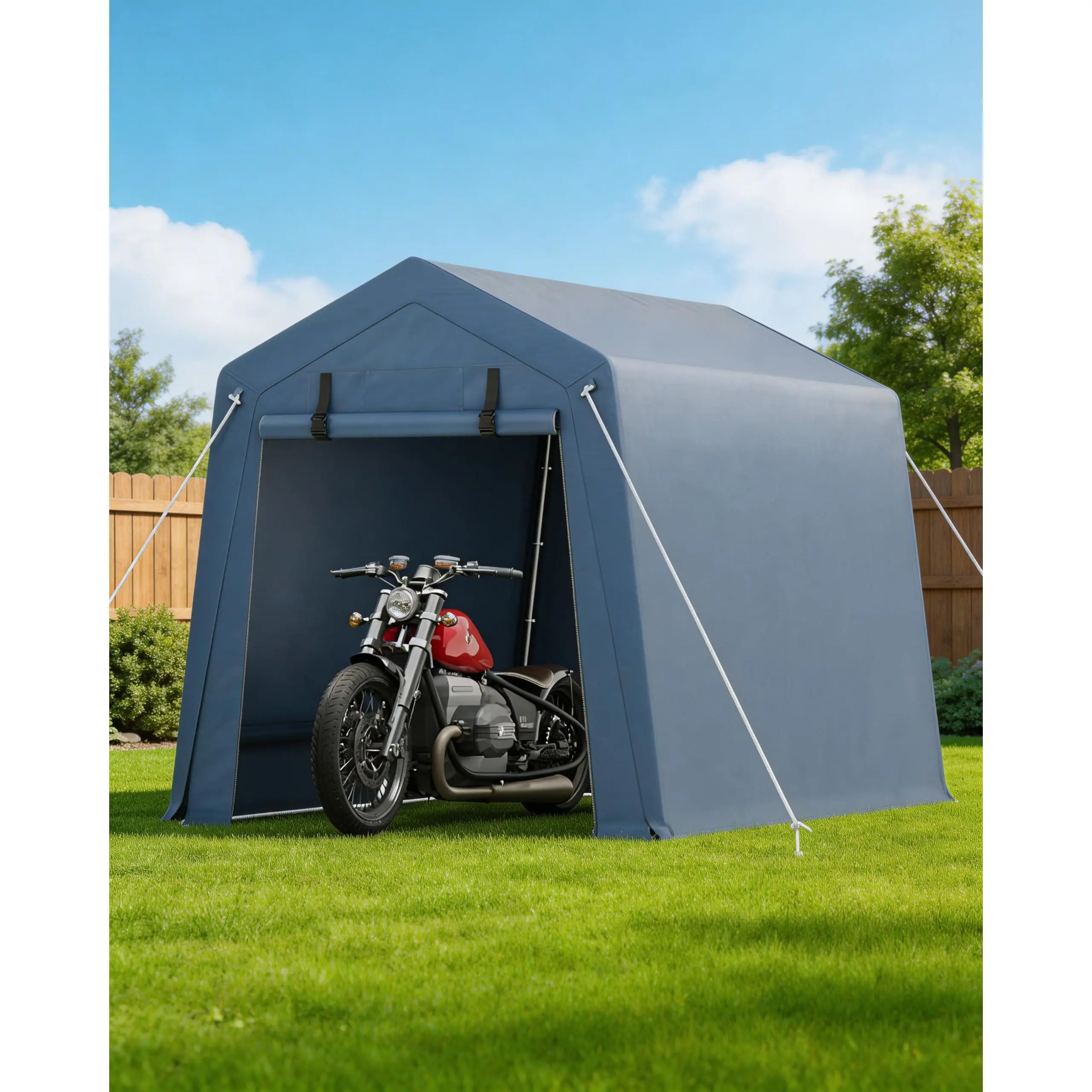 Garvee 6x6FT Motorcycle Shelter - Heavy-Duty Steel Frame, Weatherproof PE Fabric Cover, All-Weather Protection, Easy Assembly, Compact Storage for Bikes
