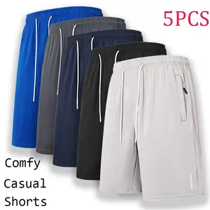 Pack of 5 men’s athletic  made from breathable fabric with a zipper design— everyday outdoor activities. Men’s sports-casual wear, lightweight activewear, breathable fitness apparel for training  shorts Quick-Dry Set Elastic solid color work short deal
