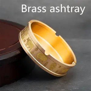 Brass Carved Five Oxen Ashtray, Compact and Elegant Home Use Ashtray, Small and Precise Design for Cars, Perfect for Daily Use