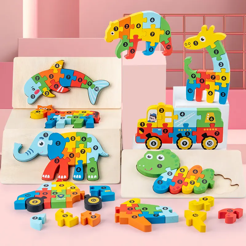 Wooden children's puzzle toys 4-6 early education cognitive building blocks dinosaur shape matching 3D puzzle