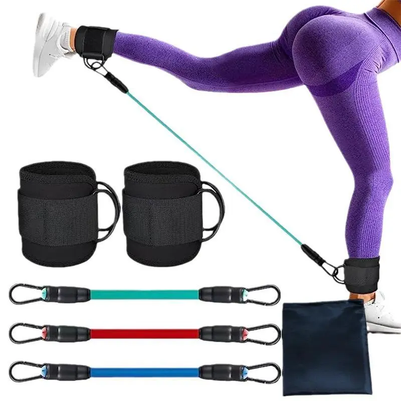 Ankle Resistance Band Set, 5-Pack Elastic Fitness Bands with Adjustable Shoulder Strap for Glute Gains & Full Body Workout, Elastic Sport Band