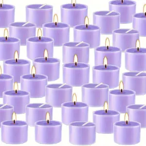 New 100 Pack of Purple Lavender Scented Tea Wax Candles - 8 Hour Long-Lasting Aromatherapy Compact & Decorative Premium Stress-Relieving Candles for Cozy Ambiance Christmas Round