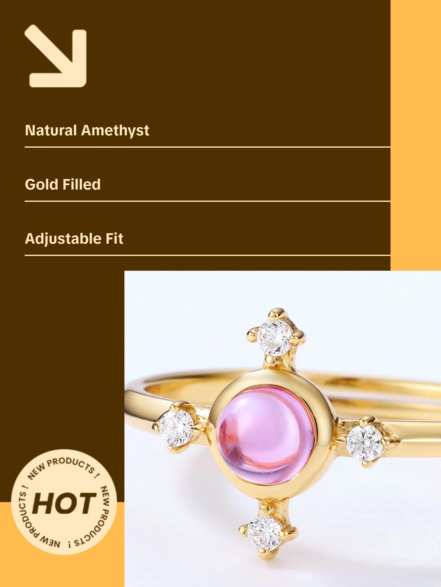 Amethyst Dainty Star Adjustable Ring