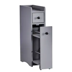 Gray Particleboard Bathroom Vanity 18x40x70cm with Melamine Veneer Two-Drawer Low Cabinet Wheels Movable Shelf for Compact Spaces