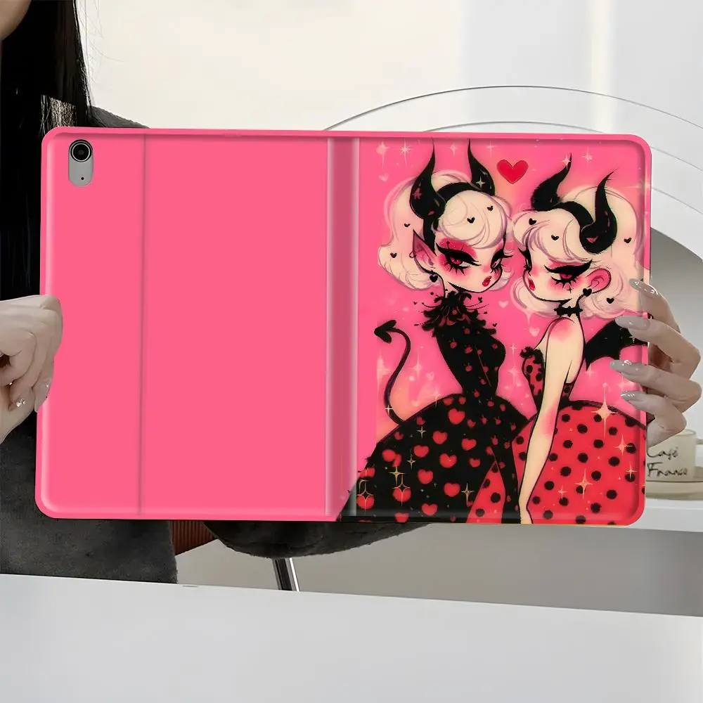 Pink Gothic Devil Girls iPad Case Y2K Cute & Spooky Aesthetic, Protective Cover Tablet Casing for Daily iPad Book-Style Case for iPad Pro 2022 2021 2020 2019, Full Protection and Pen Slot for Office and School Use, Perfect Gift for Family and Friends