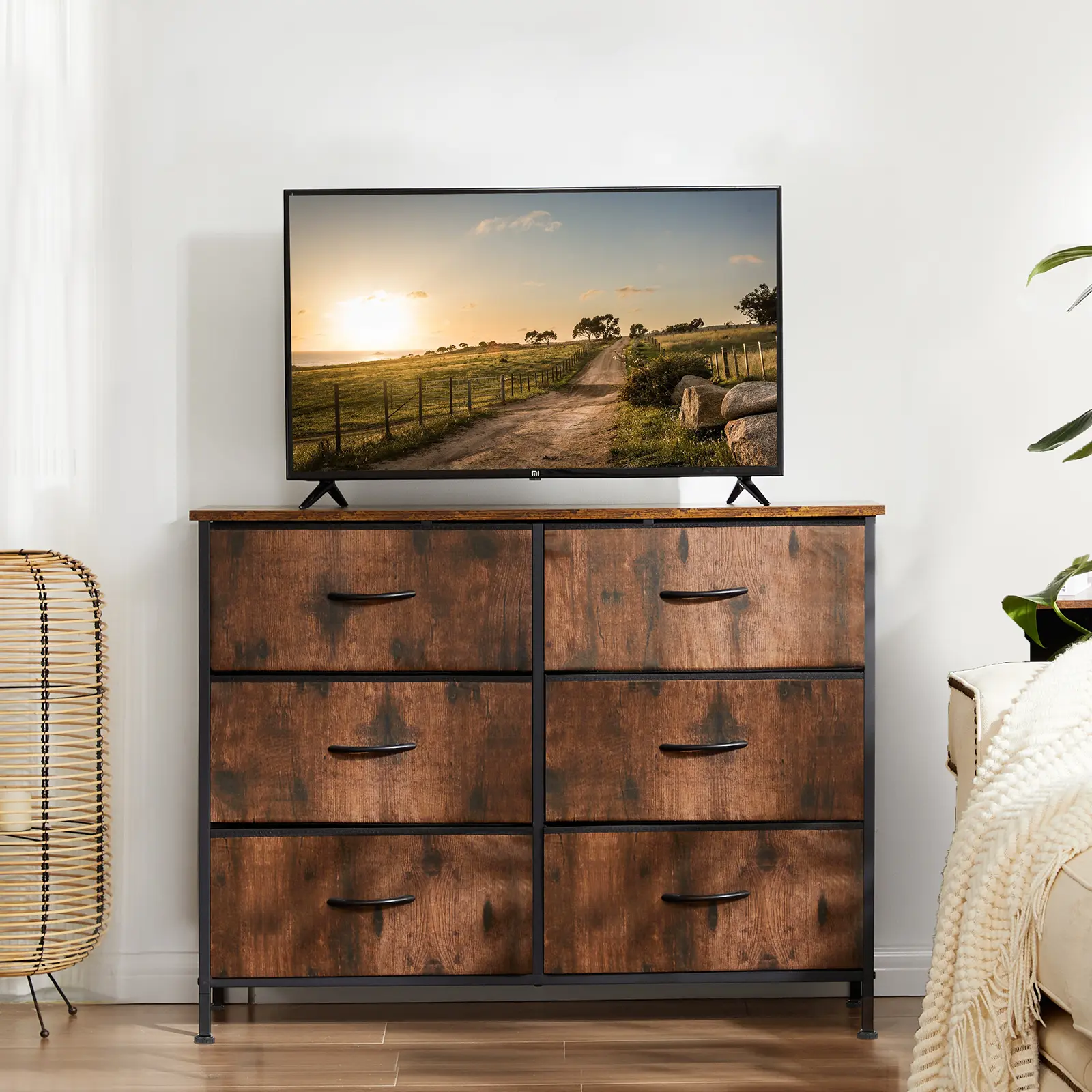 Fabric Dresser with 6-Drawer | Storage Organizer Chest for Bedroom, Closet, Hallway, And Living Room furniture indoor bedroom tv stand metal frame dress  closet Design Modern Durability Interior Cabinet