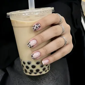 24pcs Short Square Press-On Nails, Leopard Print French Full Coverage Manicure, Enhance Your Style, Single Item Pack, Nail Art, Nail Design, Nail Art Diy