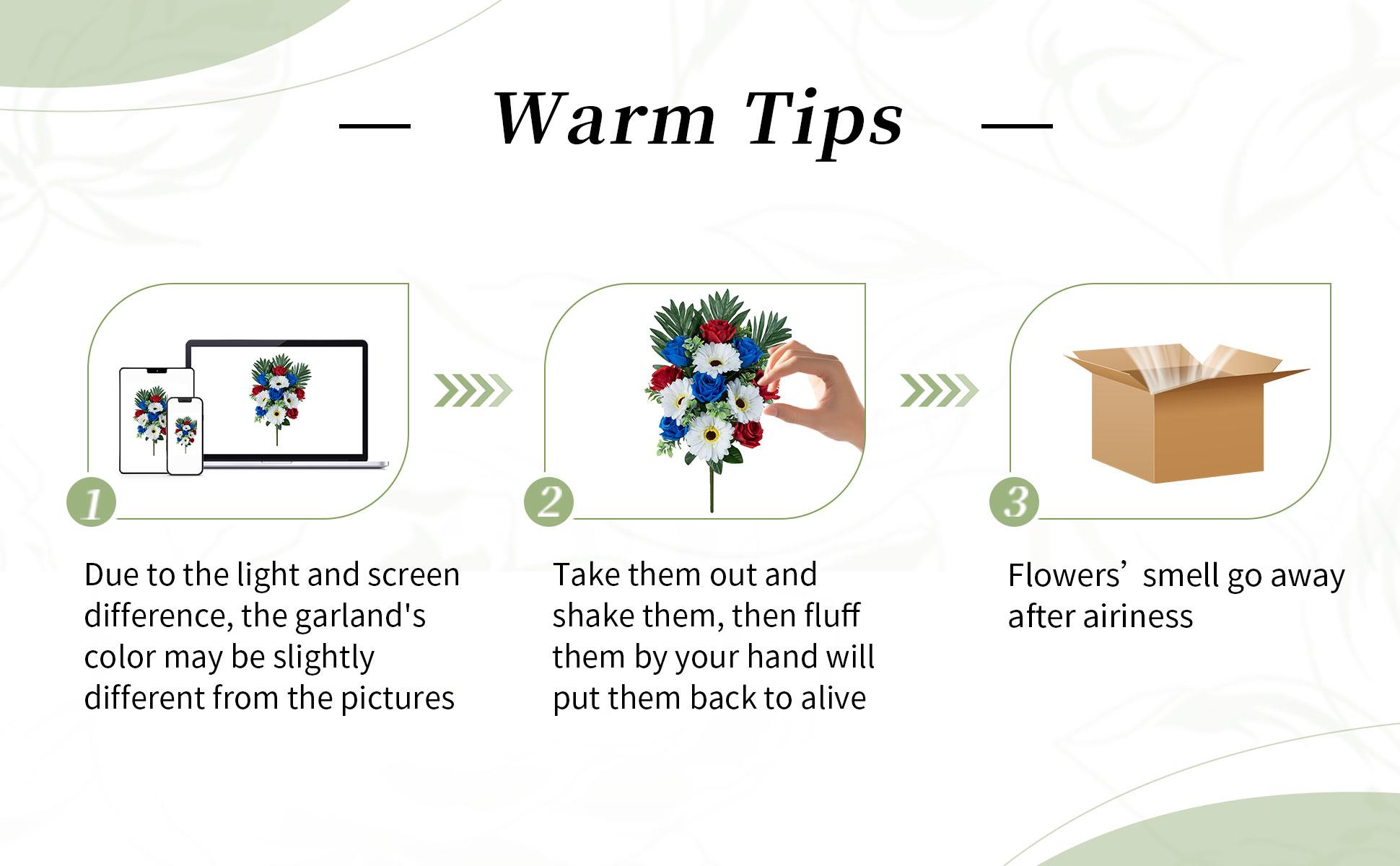 Memorial Day Flowers for Cemetery: 2 Pcs Outdoor Grave 250th Anniversary USA Decorations - Artificial Patriotic Cemetery Flowers for Grave - Red White Blue Roses with American Flags Vase