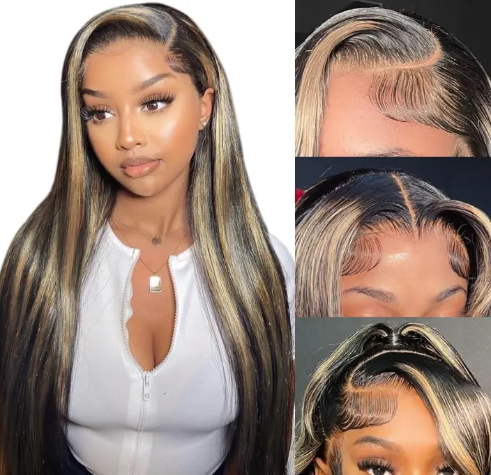 1B/27 Highlight Blonde Lace Front Wig Human Hair 13x4 Balayage Wig Human Hair for Women Human Hair Black and Blonde Lace Front Wigs Human Hair Pre Plucked Baby Hair 200% Density 26inch