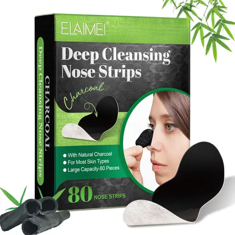 Elaimei Deep Cleansing Nose Strips (80 Count/80pcs*1 UK Box) - Charcoal Blackhead Peel-Off Patch, Gentle Pull, No Irritants, Instant Pore Unblock, Effective Control of Oily Skin, Natural Adult Skincare for All Skin Types