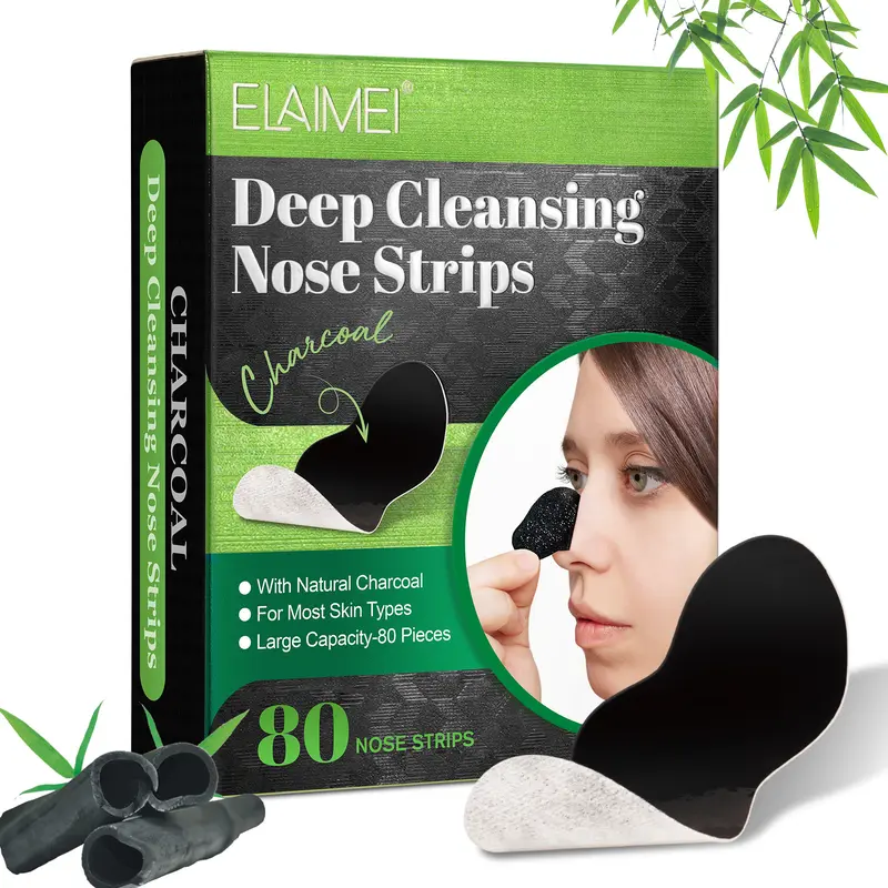 Elaimei Deep Cleansing Nose Strips (80 Count/80pcs*1 UK Box) - Charcoal Blackhead Peel-Off Patch, Gentle Pull, No Irritants, Instant Pore Unblock, Effective Control of Oily Skin, Natural Adult Skincare for All Skin Types