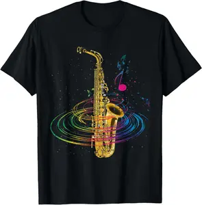100%cotton Sax Player Gift Idea Saxophonist Music Notes Saxophone T-Shirt