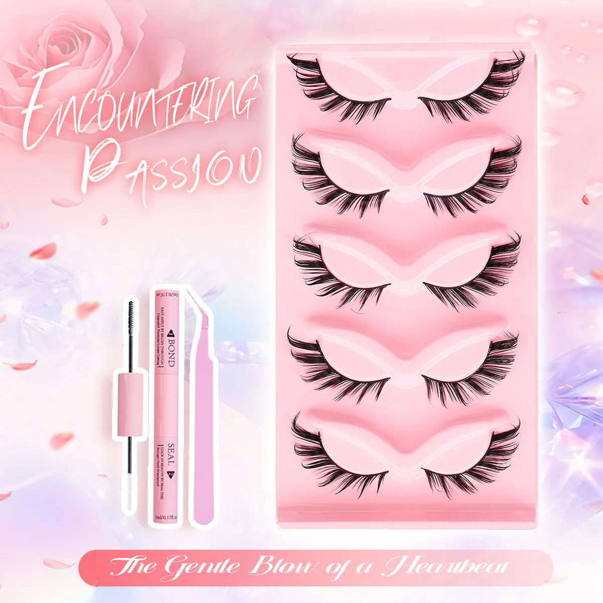 Encountering Passion 01 Fox Eyes 5 Pairs Mixed Colour False Eyelash Set with Glue Tweezers Cat Eye Effect Press On Falsies for Women and Girls fairy lash clusters waterproof lash clusters