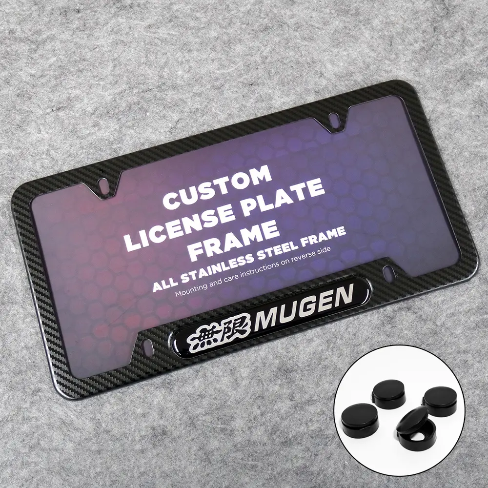 Front or Rear Carbon Fiber Texture License Plate Frame Protect Cover Fit Mugen Decorate Accessories Gifts