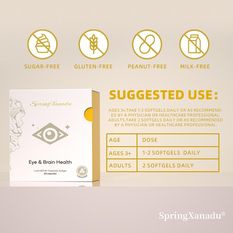 SpringXanadu Eye Health Supplement-Lutein & Zeaxanthin for Vision and brain Care - 60 Softgels to support eye health,  Fitness Supplement Healthcare Edible Dietary Optimum Blue Light Filter Dha