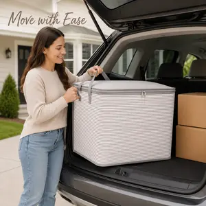 Large Capacity Moving & Storage Bag, Zippered Fabric Organizer for Quilts, Bedding & Clothes, Durable Storage Bin with Handles for Moving & Closet Organization