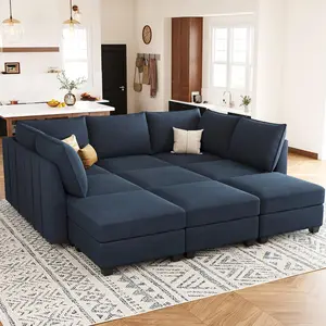 Modular Sectional Sofa Bed with Storage, 9-Seater Velvet Reversible Sleeper Couch for Living Room
