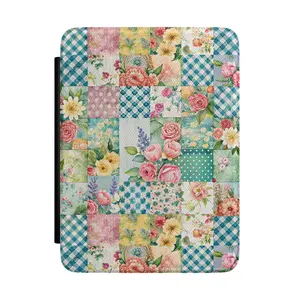 Floral Patchwork Kindle Case | Vintage Roses Gingham Pattern