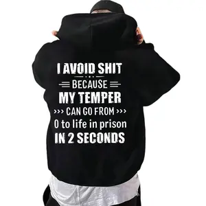 "I Avoid Shit Because My Temper"Comfortable Men'S Back Printed Hoodie, Casual Wear For Everyday Errands, Informal Hang - Outs, Anger - Management - Related Discussions