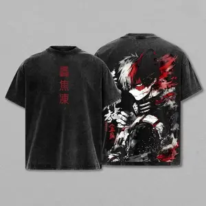 Todoroki Shouto My Hero Academia The Movie Tee Washed – Half Cold Half Hot Vintage Washed Oversized Heavy Cotton Unisex Anime Manga T-Shirt, Double Printed Retro Streetwear Top Gift for Hero Fans white soulja boy outfit 67 christian clothing