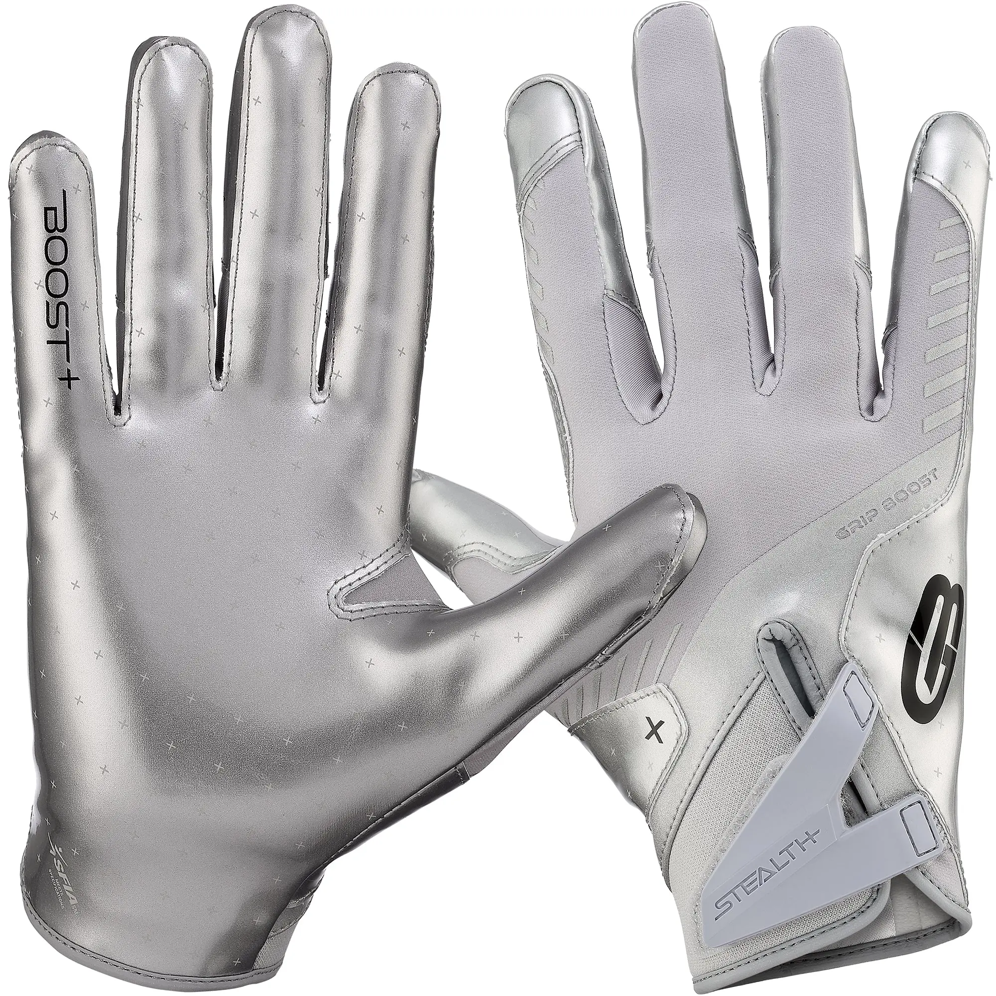 Grip Boost Solid Chrome Stealth 6.0 Boost Plus Youth Football Gloves