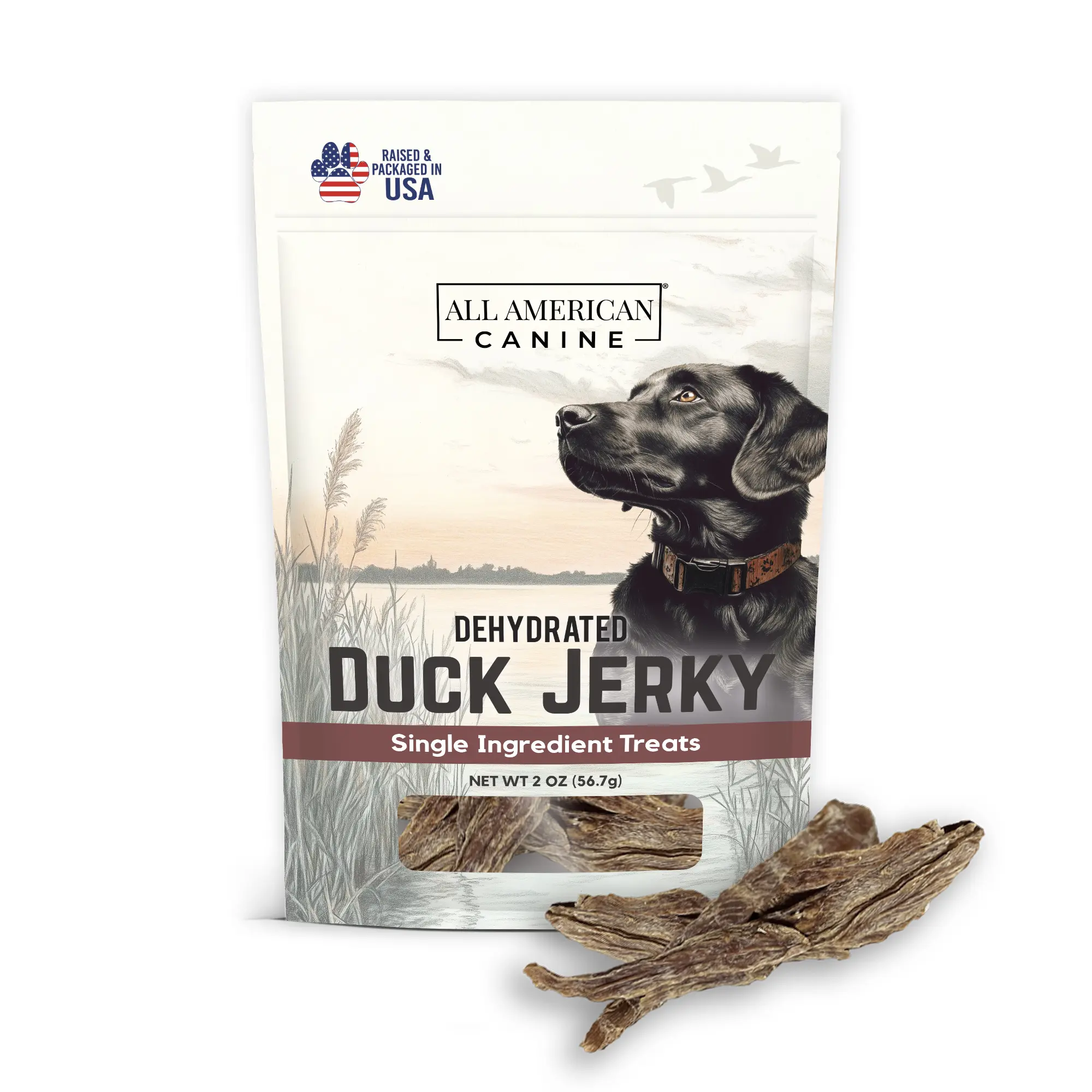 Duck Jerky 2oz, Natural Single Ingredient, Chewy Digestible Low-Fat Dehydrated Meat Dog Treats Made in USA. for Training, Rewarding, Teeth Cleaning